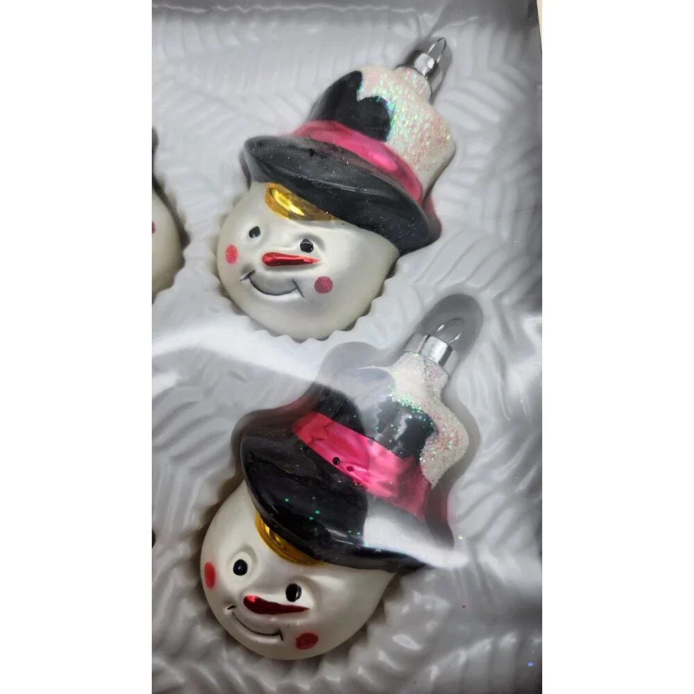 Glass Snowman  Ornaments (4) Christmas Vintage 2002 Bradley Holiday Tree